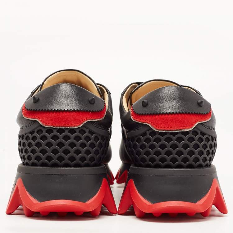 Pre Owned Christian Louboutin Black Leather Loubishark Low Top Sneakers Size 42