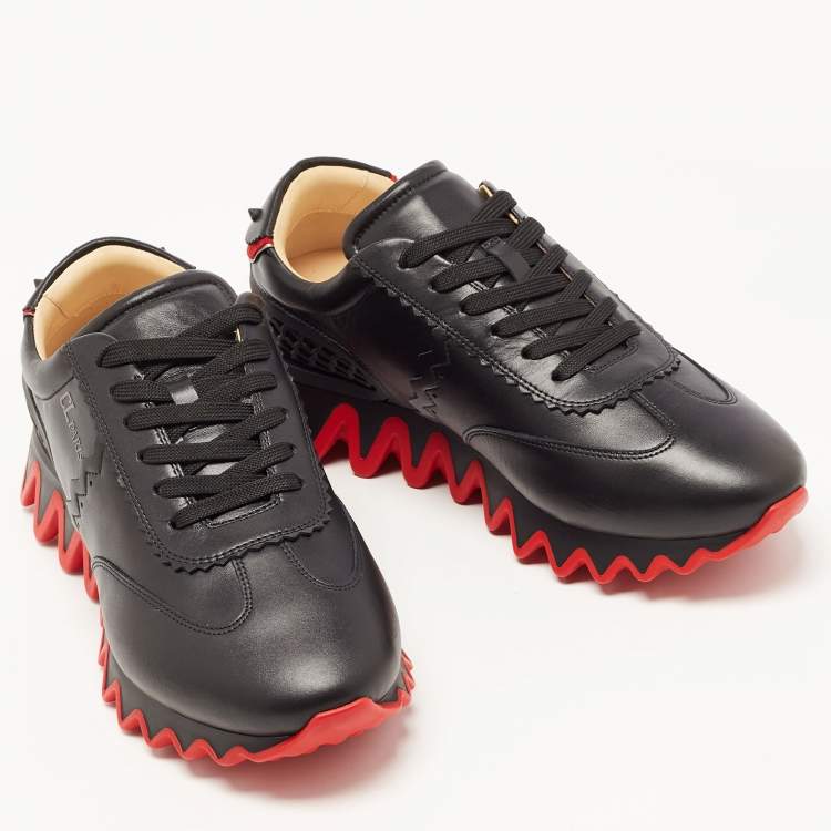Pre Owned Christian Louboutin Black Leather Loubishark Low Top Sneakers Size 42