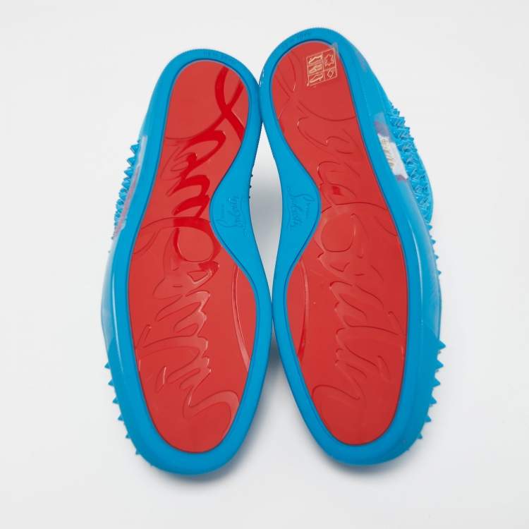 Pre Owned Christian Louboutin Blue Suede Louis Spike High Top Sneakers Size 39.5