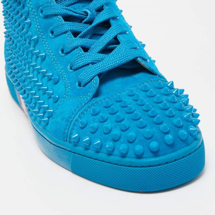 Pre Owned Christian Louboutin Blue Suede Louis Spike High Top Sneakers Size 39.5
