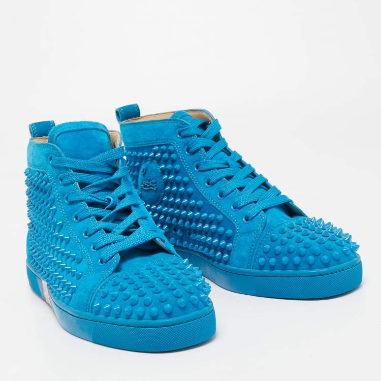 Pre Owned Christian Louboutin Blue Suede Louis Spike High Top Sneakers Size 39.5