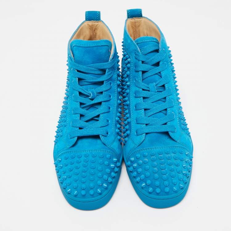 Pre Owned Christian Louboutin Blue Suede Louis Spike High Top Sneakers Size 39.5