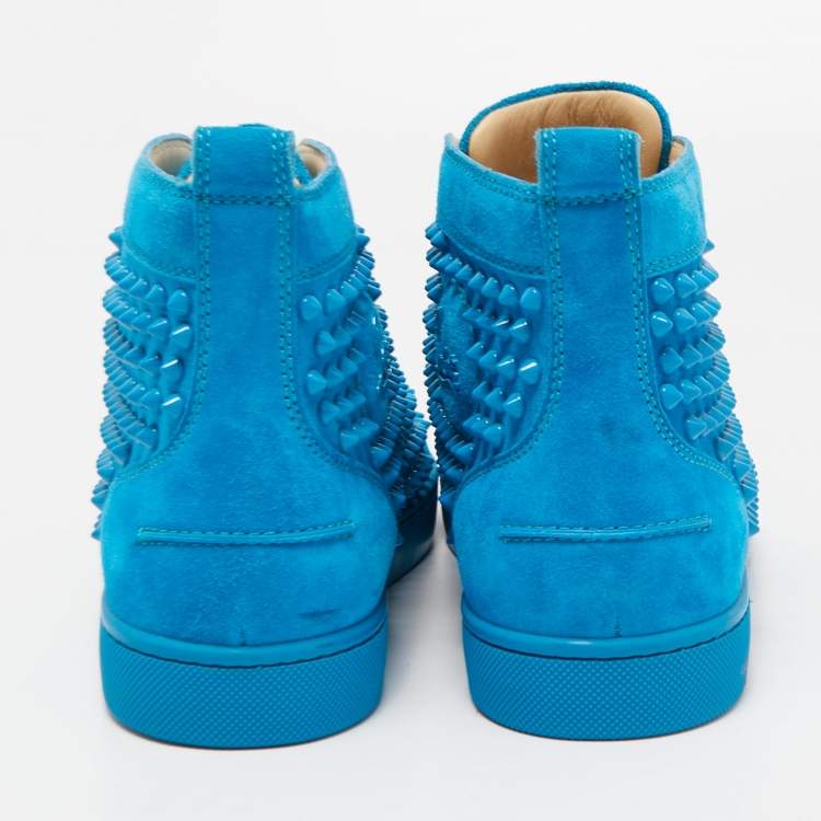 Pre Owned Christian Louboutin Blue Suede Louis Spike High Top Sneakers Size 39.5
