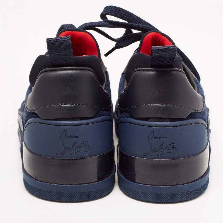 Pre Owned Christian Louboutin Navy Blue/Black Leather and Suede Aurelien Sneakers Size 39.5