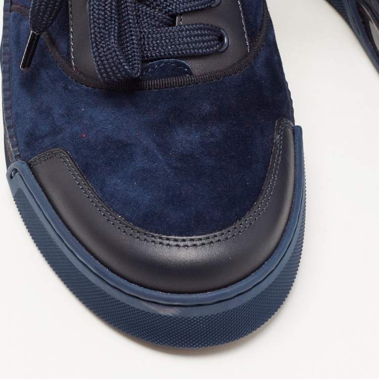 Pre Owned Christian Louboutin Navy Blue/Black Leather and Suede Aurelien Sneakers Size 39.5