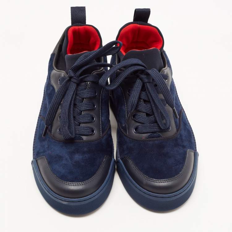 Pre Owned Christian Louboutin Navy Blue/Black Leather and Suede Aurelien Sneakers Size 39.5
