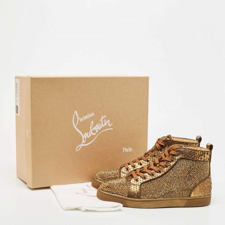 Pre Owned Christian Louboutin Gold Python Louis Flat Strass High-Top Sneakers Size 44