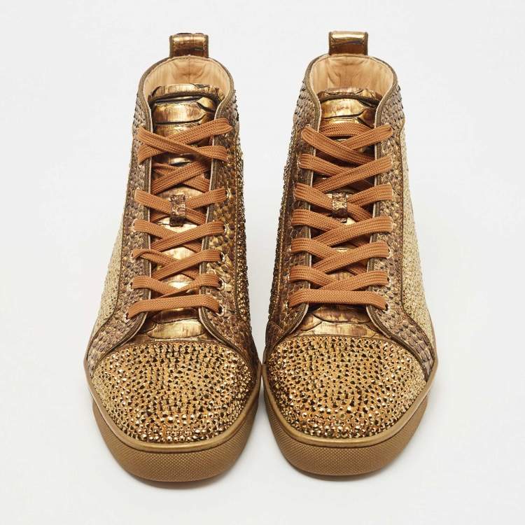 Pre Owned Christian Louboutin Gold Python Louis Flat Strass High-Top Sneakers Size 44
