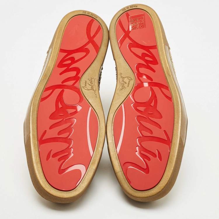 Pre Owned Christian Louboutin Gold Python Louis Flat Strass High-Top Sneakers Size 44