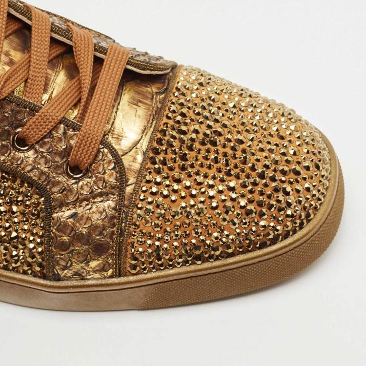 Pre Owned Christian Louboutin Gold Python Louis Flat Strass High-Top Sneakers Size 44