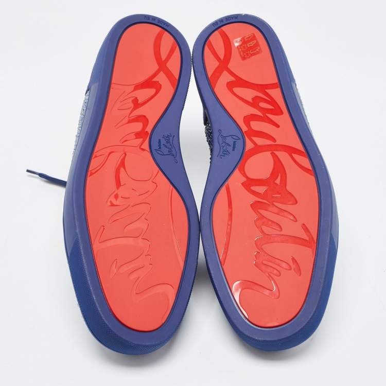 Pre Owned Christian Louboutin Navy Blue Suede Louis Junior Strass Low Top Sneakers Size 46