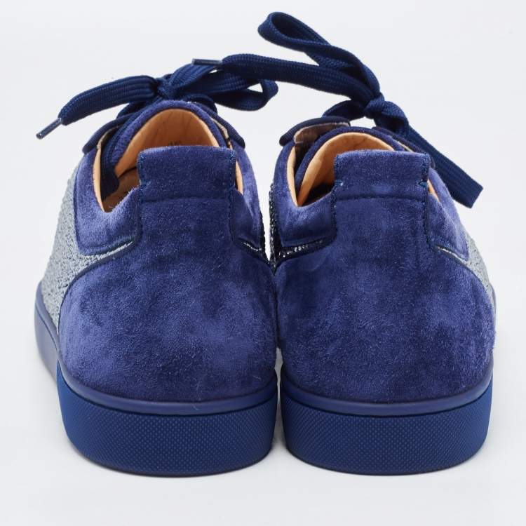 Pre Owned Christian Louboutin Navy Blue Suede Louis Junior Strass Low Top Sneakers Size 46