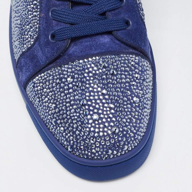 Pre Owned Christian Louboutin Navy Blue Suede Louis Junior Strass Low Top Sneakers Size 46
