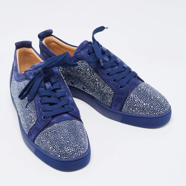 Pre Owned Christian Louboutin Navy Blue Suede Louis Junior Strass Low Top Sneakers Size 46