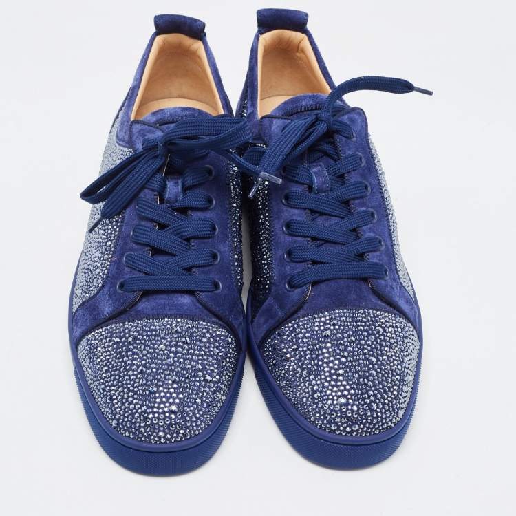 Pre Owned Christian Louboutin Navy Blue Suede Louis Junior Strass Low Top Sneakers Size 46