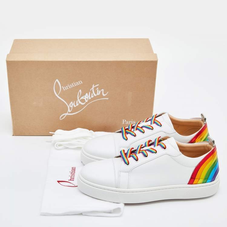 Pre Owned Christian Louboutin White Leather Arkenspeed Rainbow Sneakers Size 40.5