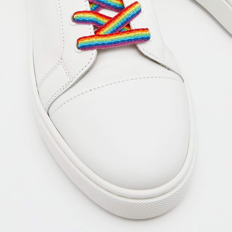 Pre Owned Christian Louboutin White Leather Arkenspeed Rainbow Sneakers Size 40.5