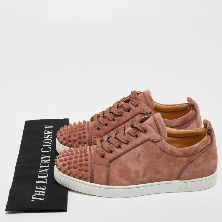 Pre Owned Christian Louboutin Light Pink Suede Louis Junior Spikes Sneakers Size 41