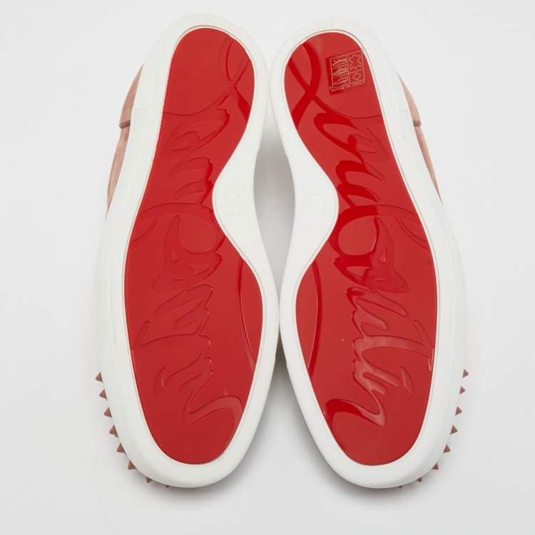 Pre Owned Christian Louboutin Light Pink Suede Louis Junior Spikes Sneakers Size 41