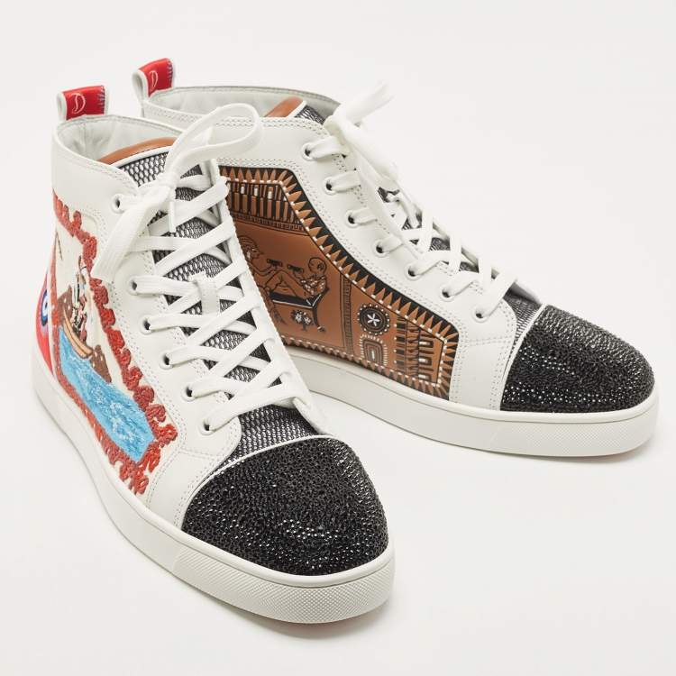 Pre Owned Christian Louboutin Multicolor Boat Embroidered Canvas and Leather No Limit Sneakers Size 44