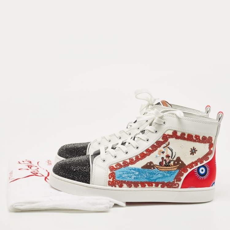 Pre Owned Christian Louboutin Multicolor Boat Embroidered Canvas and Leather No Limit Sneakers Size 44