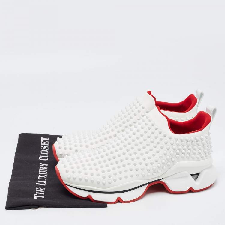 Pre Owned Christian Louboutin White Neoprene Spike Sock Slip On Sneakers Size 42