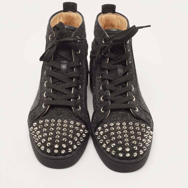 Pre Owned Christian Louboutin Black Glitter Louis Spike High Top Sneakers Size 42