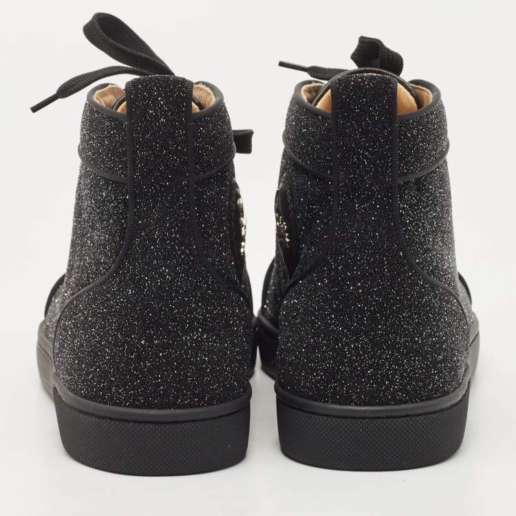 Pre Owned Christian Louboutin Black Glitter Louis Spike High Top Sneakers Size 42