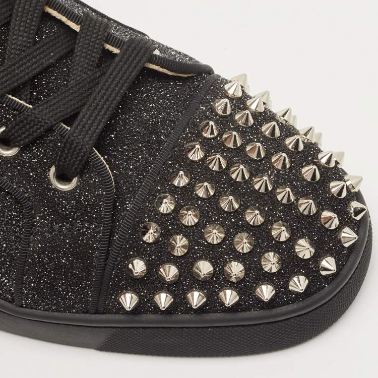 Pre Owned Christian Louboutin Black Glitter Louis Spike High Top Sneakers Size 42