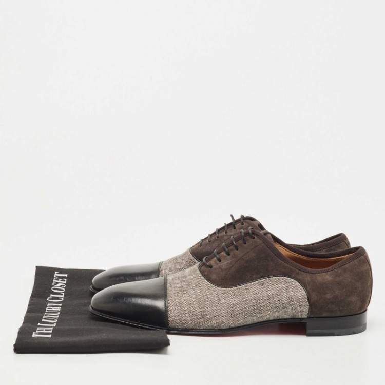 Pre Owned Christian Louboutin Tricolor Leather and Canvas Greggo Oxfords Size 41.5