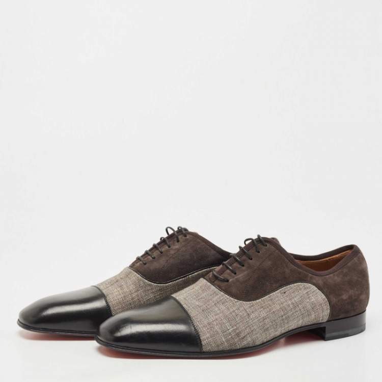 Pre Owned Christian Louboutin Tricolor Leather and Canvas Greggo Oxfords Size 41.5