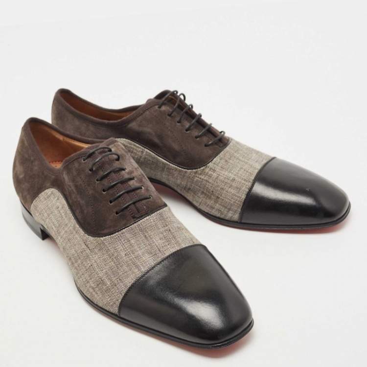 Pre Owned Christian Louboutin Tricolor Leather and Canvas Greggo Oxfords Size 41.5