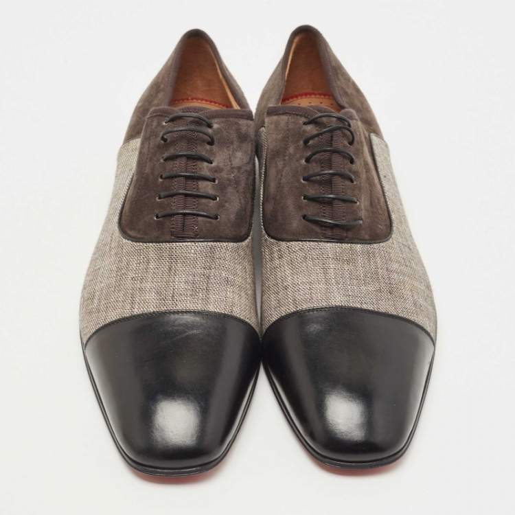 Pre Owned Christian Louboutin Tricolor Leather and Canvas Greggo Oxfords Size 41.5