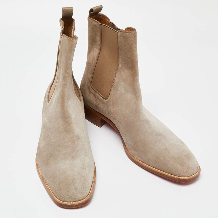 Pre Owned Christian Louboutin Grey Suede Chelsea Boots Size 44