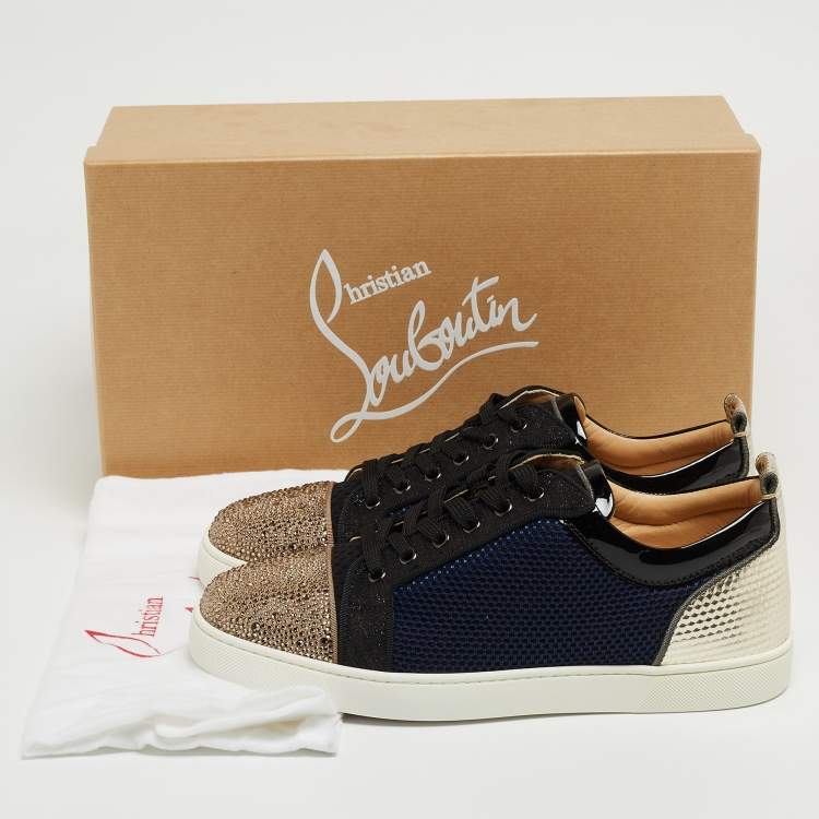 Pre Owned Christian Louboutin Multicolor Fabric and Fabric Louis Junior Strass Sneakers Size 42.5
