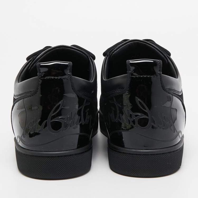 مملوكة مسبقًا Christian Louboutin Black Patent and Leather Low Top Sneakers Size 42.5