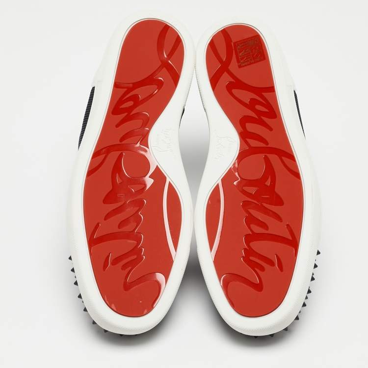 Pre Owned Christian Louboutin Navy Blue/White Leather Lou Spike Orlato Sneakers Size41 