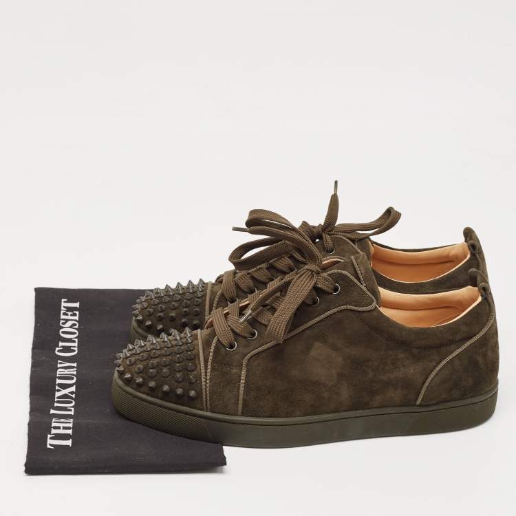 Pre Owned Christian Louboutin Green Suede Louis Junior Spikes Sneakers Size 44