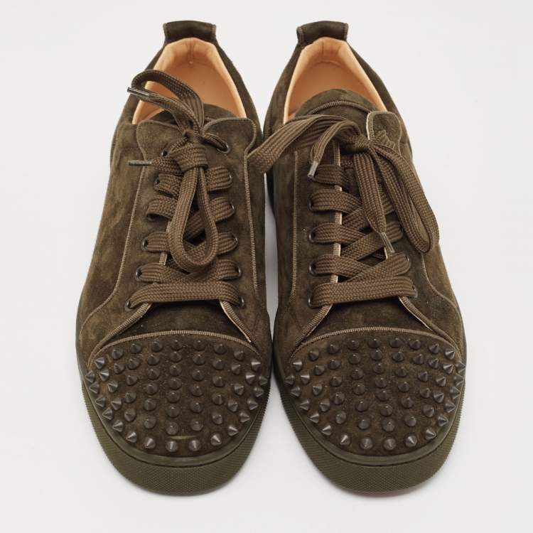 Pre Owned Christian Louboutin Green Suede Louis Junior Spikes Sneakers Size 44