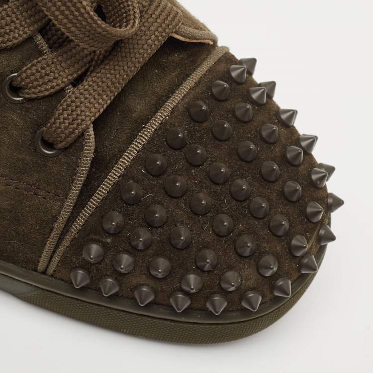 Pre Owned Christian Louboutin Green Suede Louis Junior Spikes Sneakers Size 44
