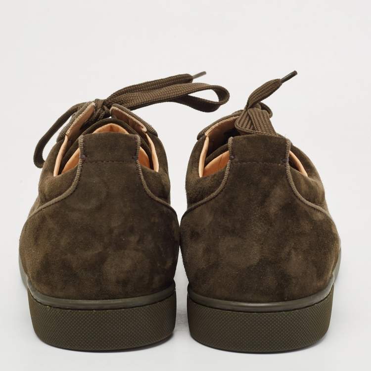 Pre Owned Christian Louboutin Green Suede Louis Junior Spikes Sneakers Size 44