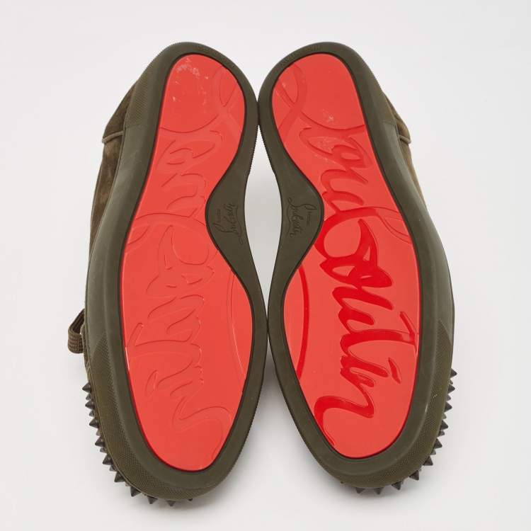 Pre Owned Christian Louboutin Green Suede Louis Junior Spikes Sneakers Size 44