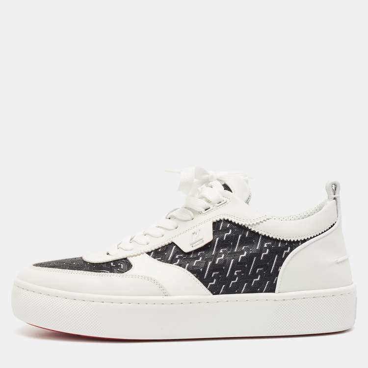 Pre Owned Christian Louboutin White/Black Leather and Rubber Happyrui Sneakers Size 42