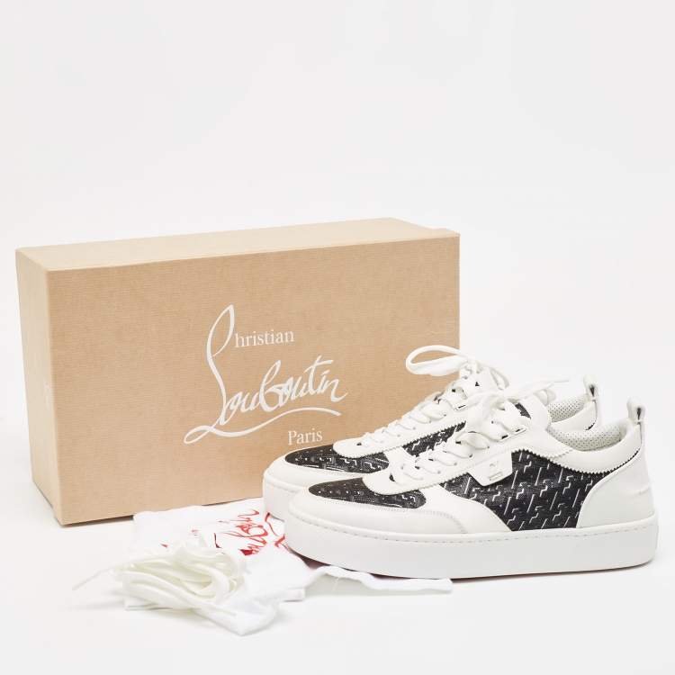 Pre Owned Christian Louboutin White/Black Leather and Rubber Happyrui Sneakers Size 42