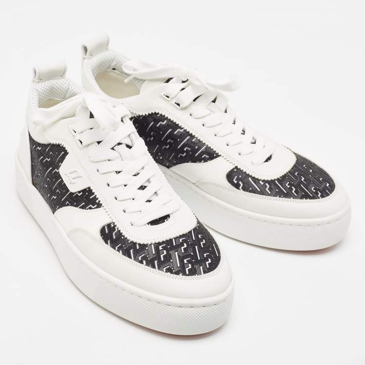 Pre Owned Christian Louboutin White/Black Leather and Rubber Happyrui Sneakers Size 42