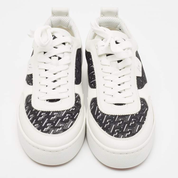 Pre Owned Christian Louboutin White/Black Leather and Rubber Happyrui Sneakers Size 42