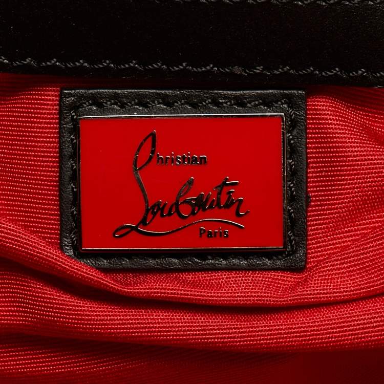 Pre Owned Christian Louboutin Crest Logo Patch Black/Grey Fabric and Mix Leather Tote