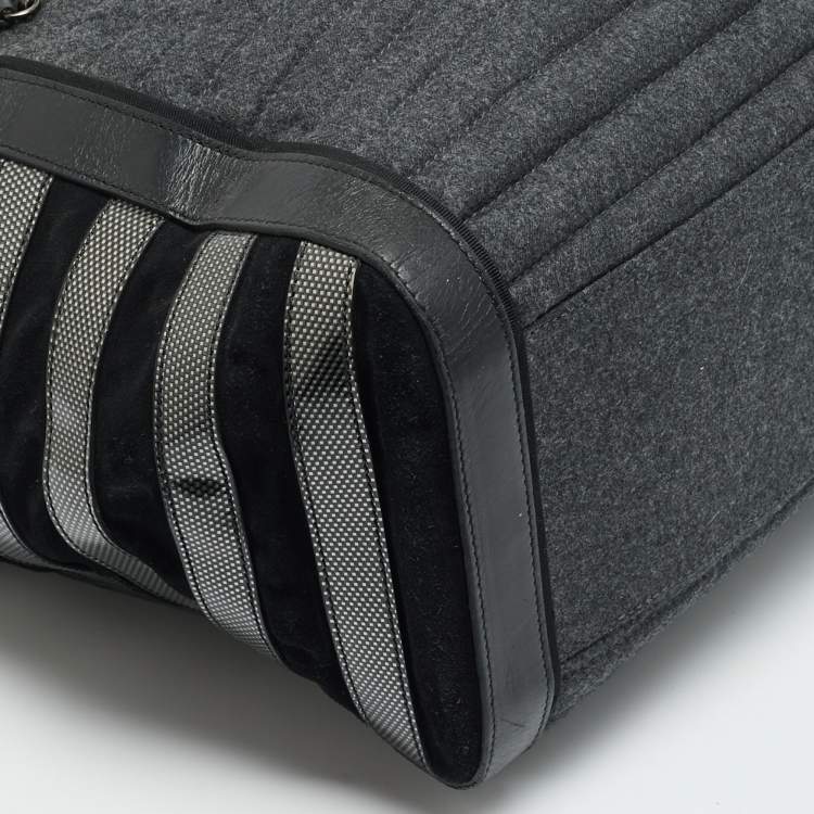 Pre Owned Christian Louboutin Crest Logo Patch Black/Grey Fabric and Mix Leather Tote