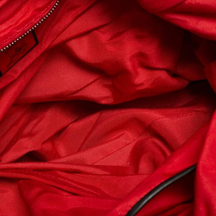 Pre Owned Christian Louboutin Crest Logo Patch Black/Grey Fabric and Mix Leather Tote