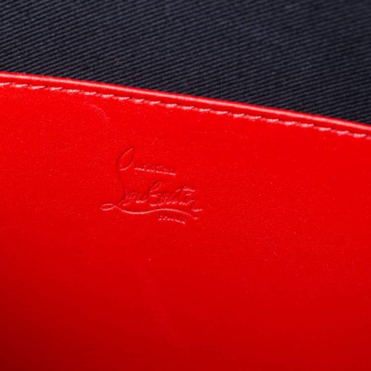 Pre Owned Christian Louboutin Black Leather Spike Trictrac Portfolio Bag